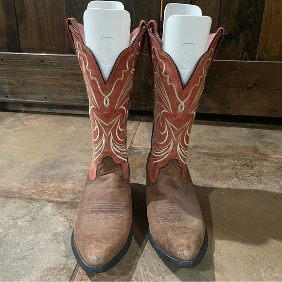 Ariat Women’s 9.5B Brown Rose Coral Leather Pointed Toe Pull On Cowgirl Boots - Picture 5 of 15